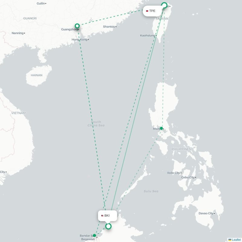 TPE - BKI route map