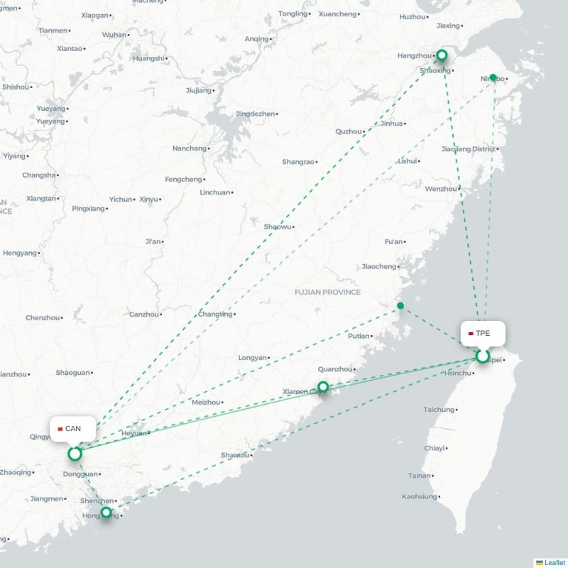 TPE - CAN route map