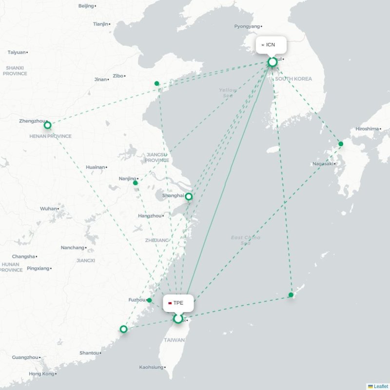 TPE - ICN route map