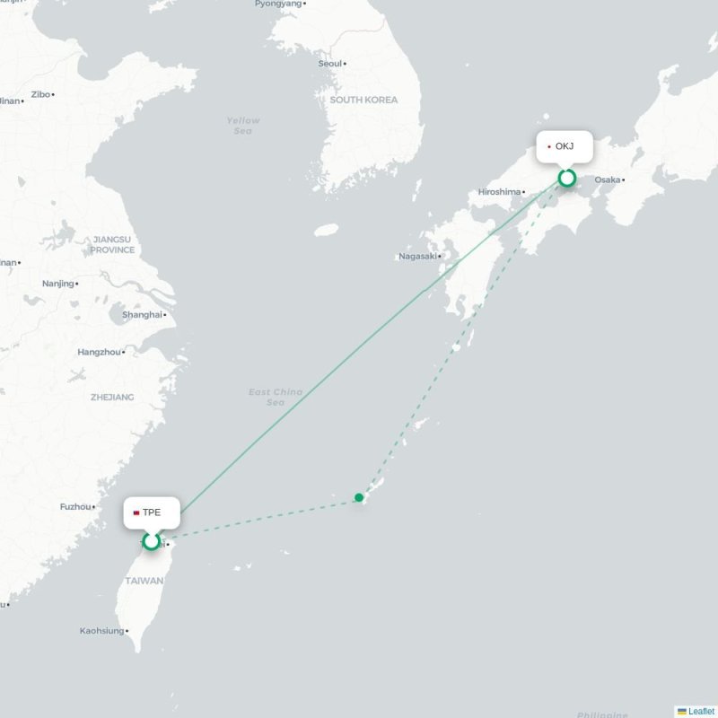 TPE - OKJ route map