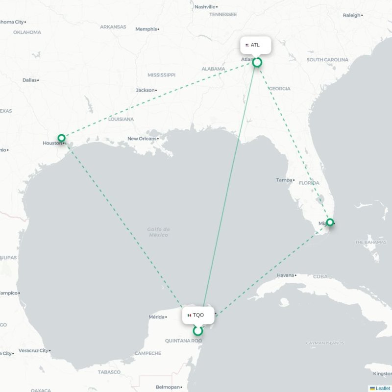 TQO - ATL route map