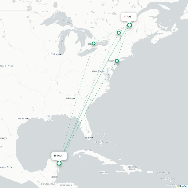 TQO - YQB route map