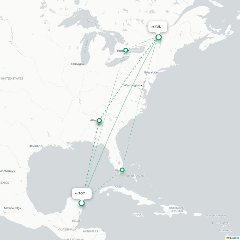 TQO - YUL route map