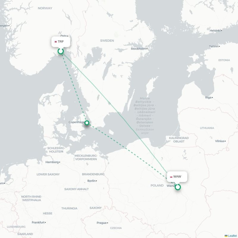 TRF - WAW route map