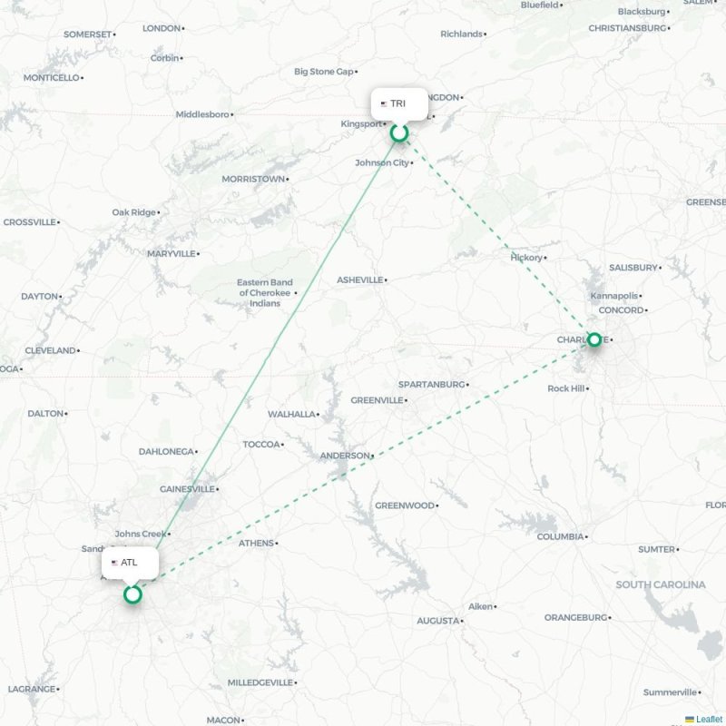 TRI - ATL route map
