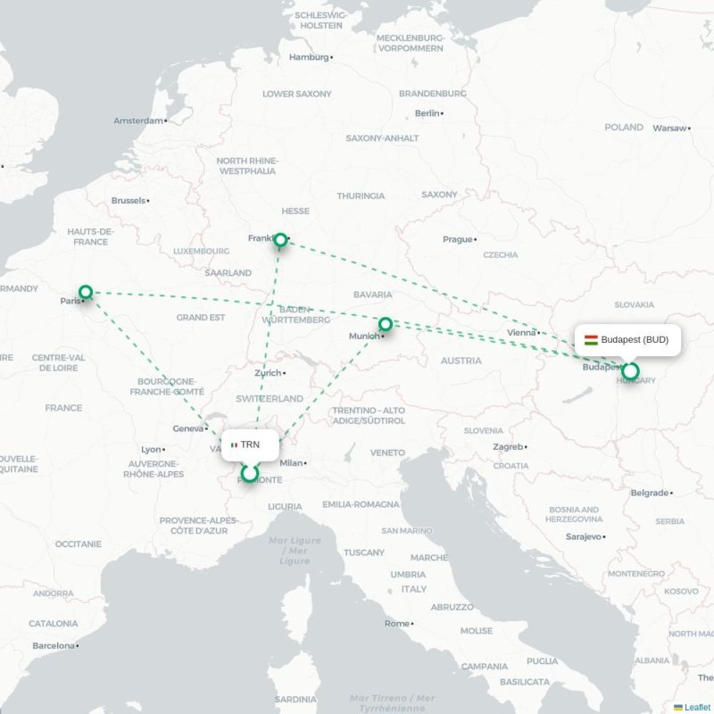 TRN - BUD route map