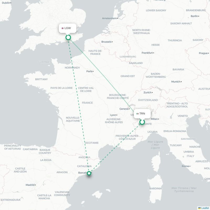 TRN - LGW route map