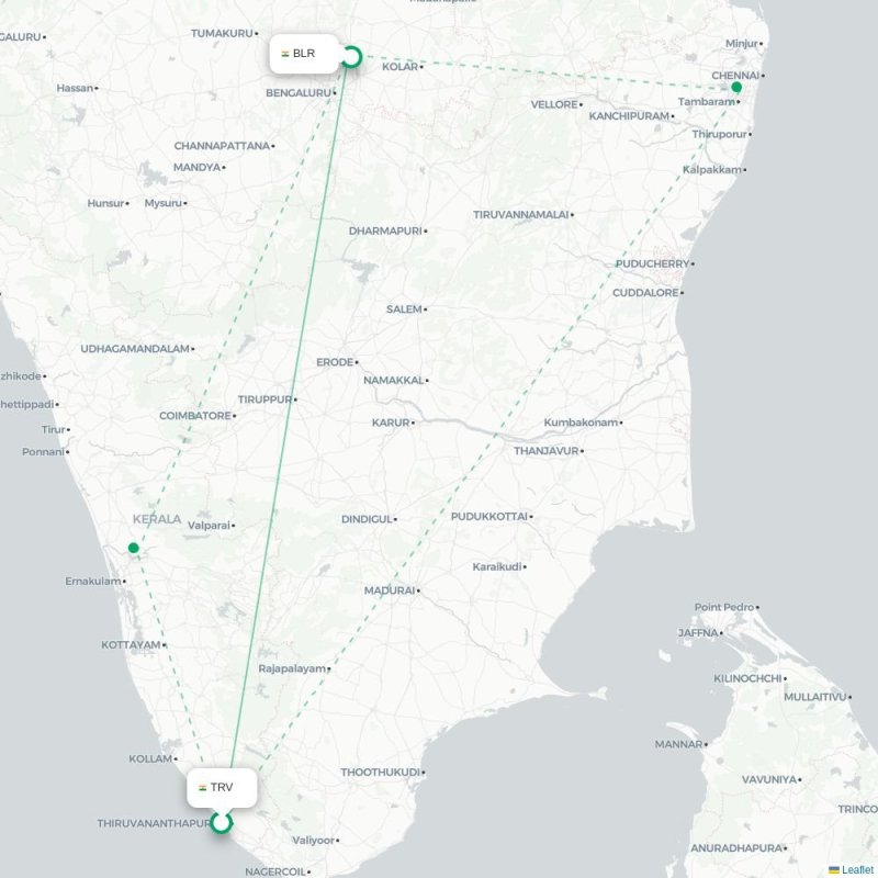 TRV - BLR route map