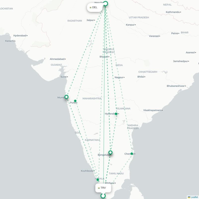 TRV - DEL route map