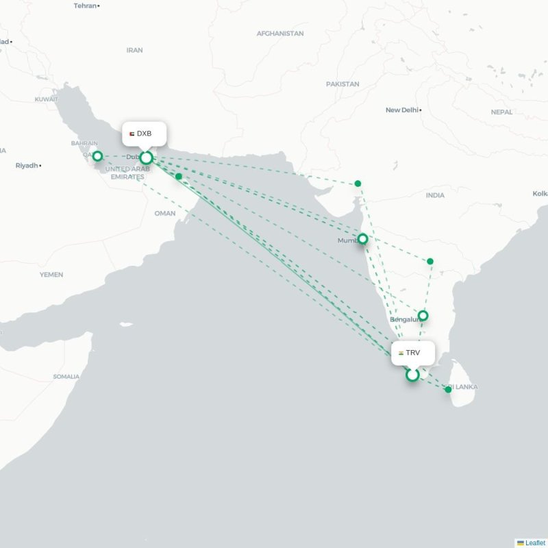 TRV - DXB route map