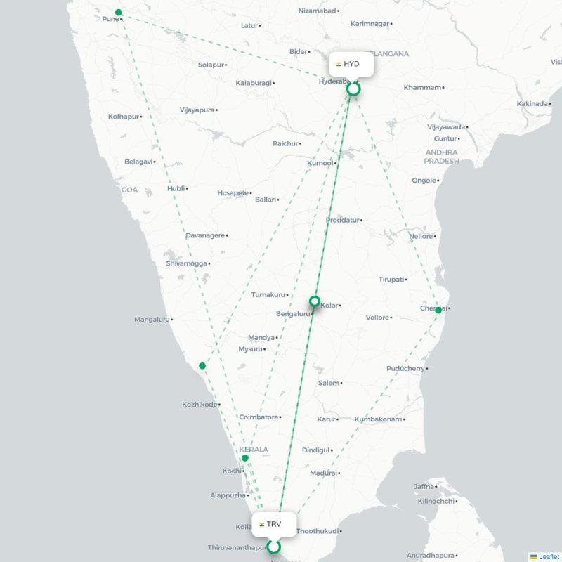 TRV - HYD route map