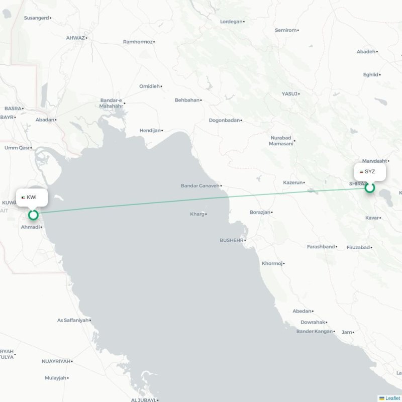 TRV - KWI route map