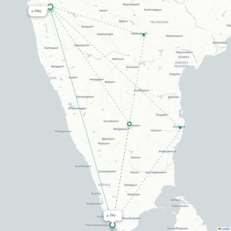 TRV - PNQ route map