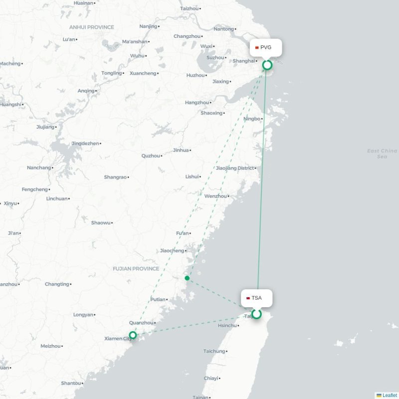 TSA - PVG route map