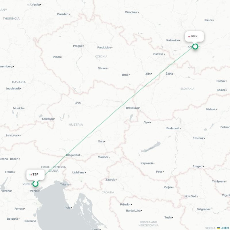 TSF - KRK route map