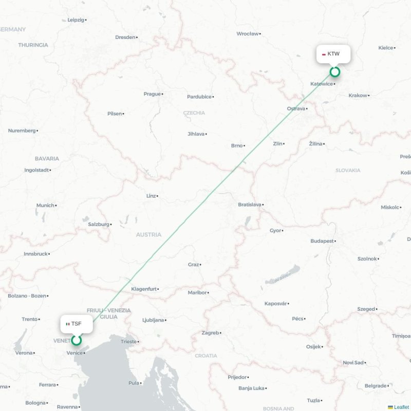 TSF - KTW route map