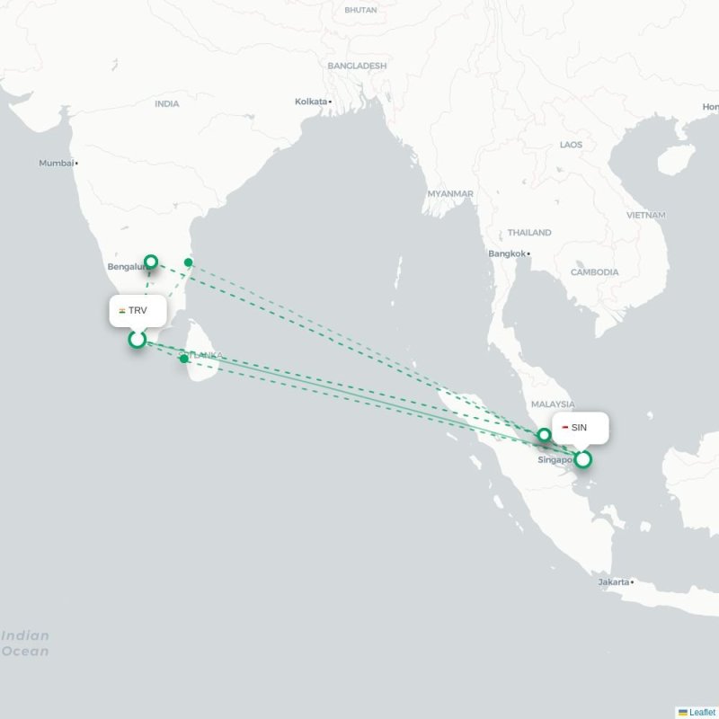 TSN - SIN route map