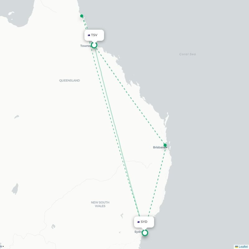 TSV - SYD route map