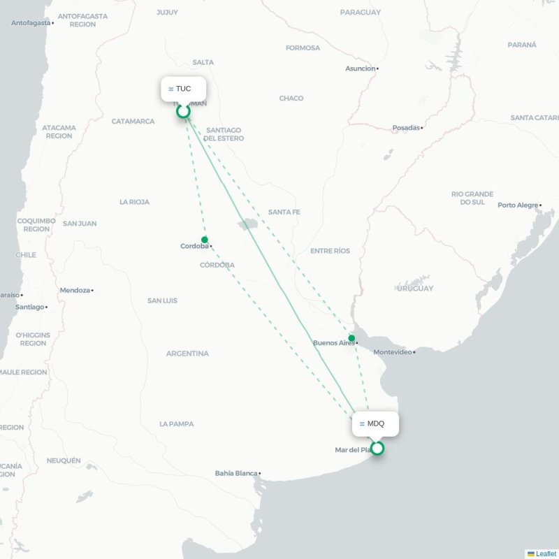TUC - MDQ route map