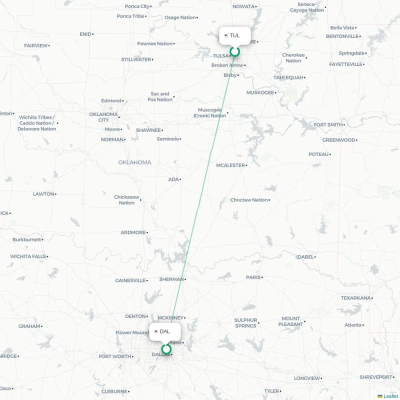 TUL - DAL route map