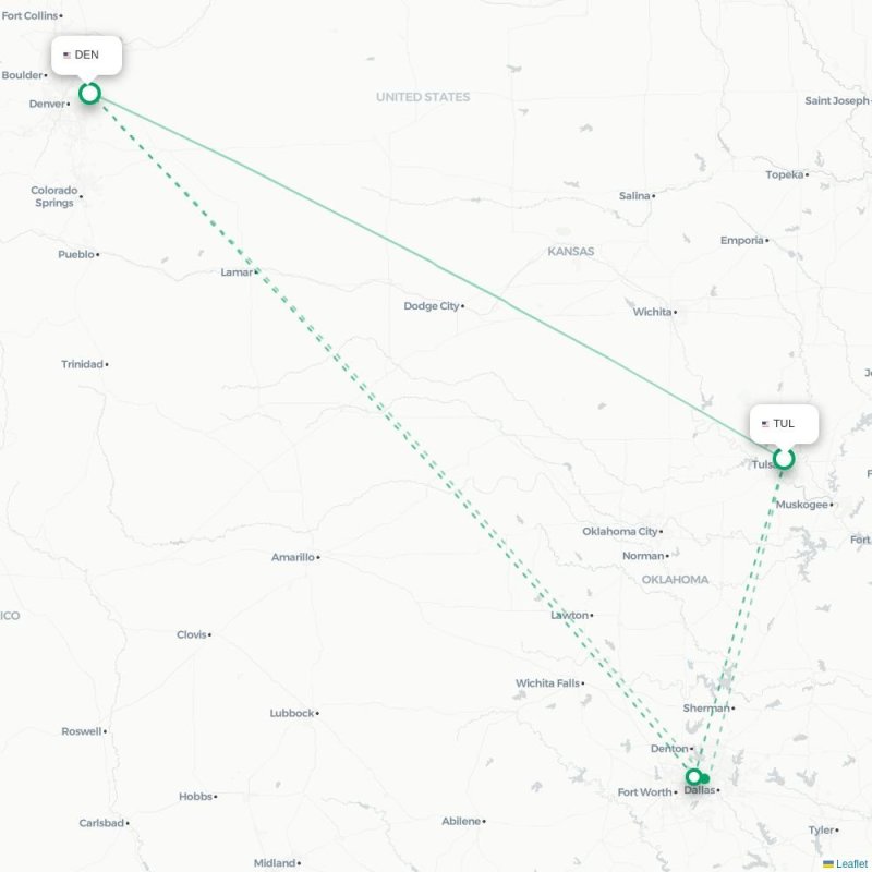 TUL - DEN route map