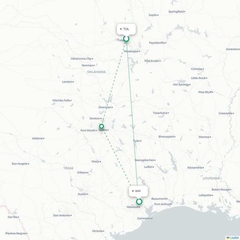 TUL - IAH route map