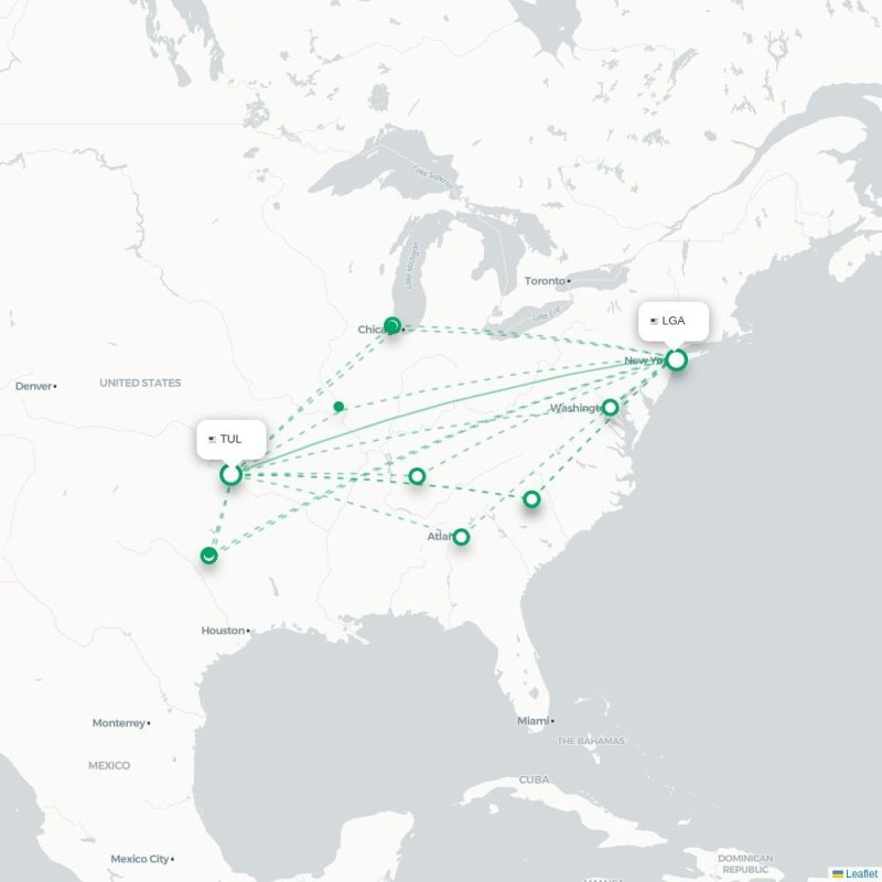 TUL - LGA route map