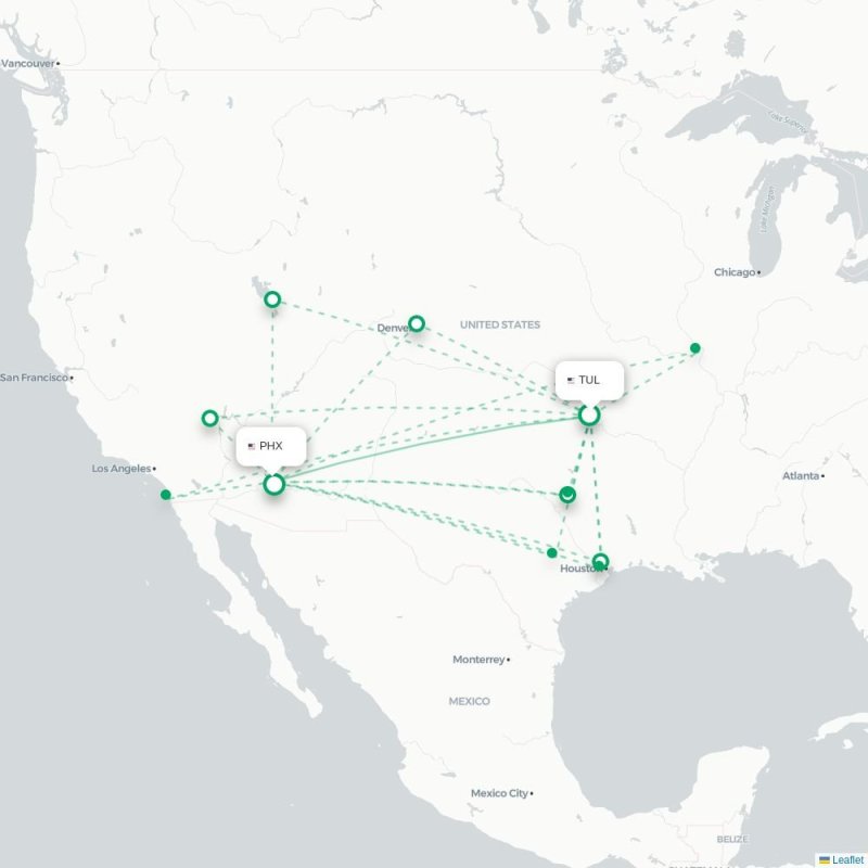TUL - PHX route map