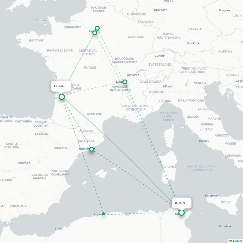 TUN - BOD route map