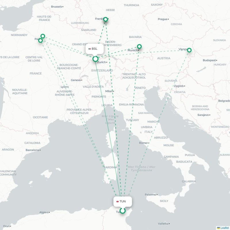 TUN - BSL route map