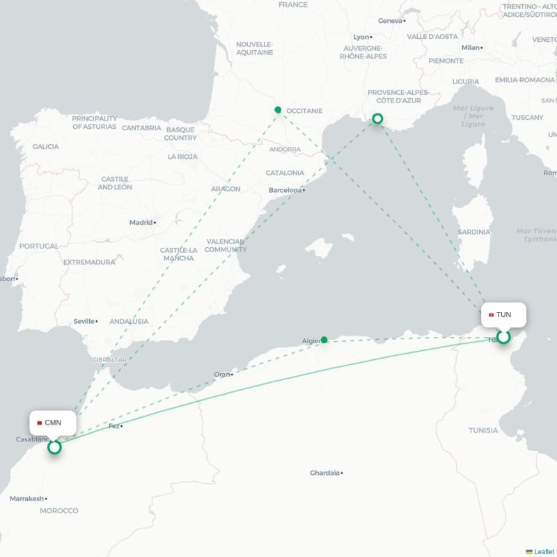 TUN - CMN route map