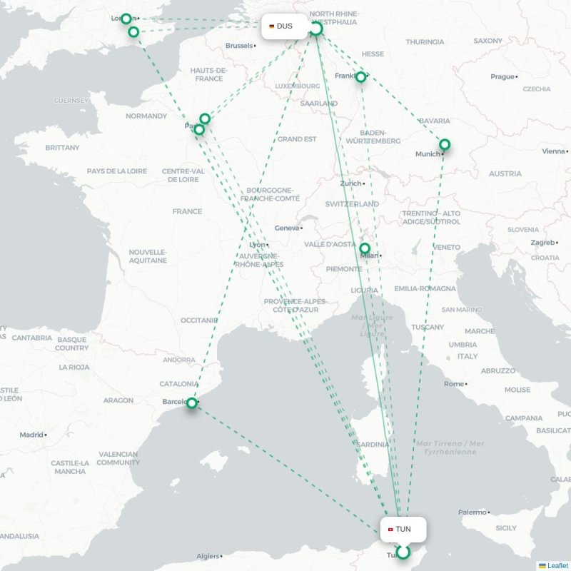 TUN - DUS route map