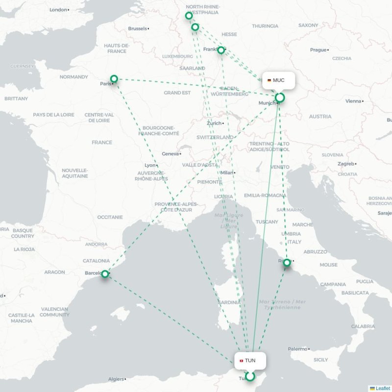 TUN - MUC route map