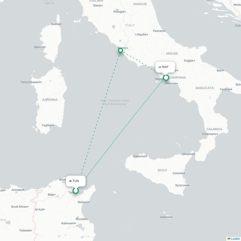 TUN - NAP route map