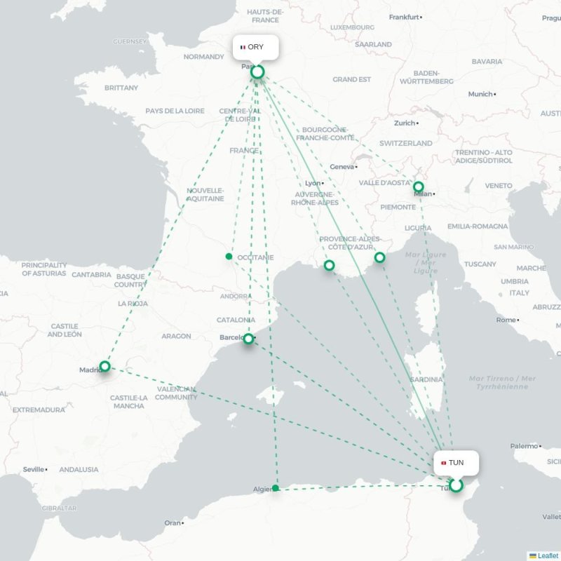 TUN - ORY route map