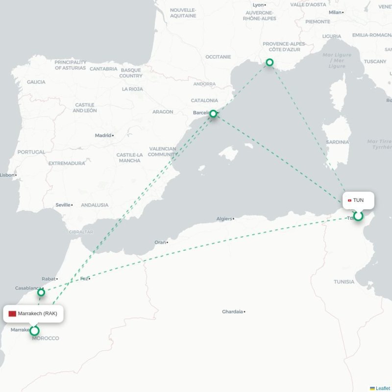 TUN - RAK route map