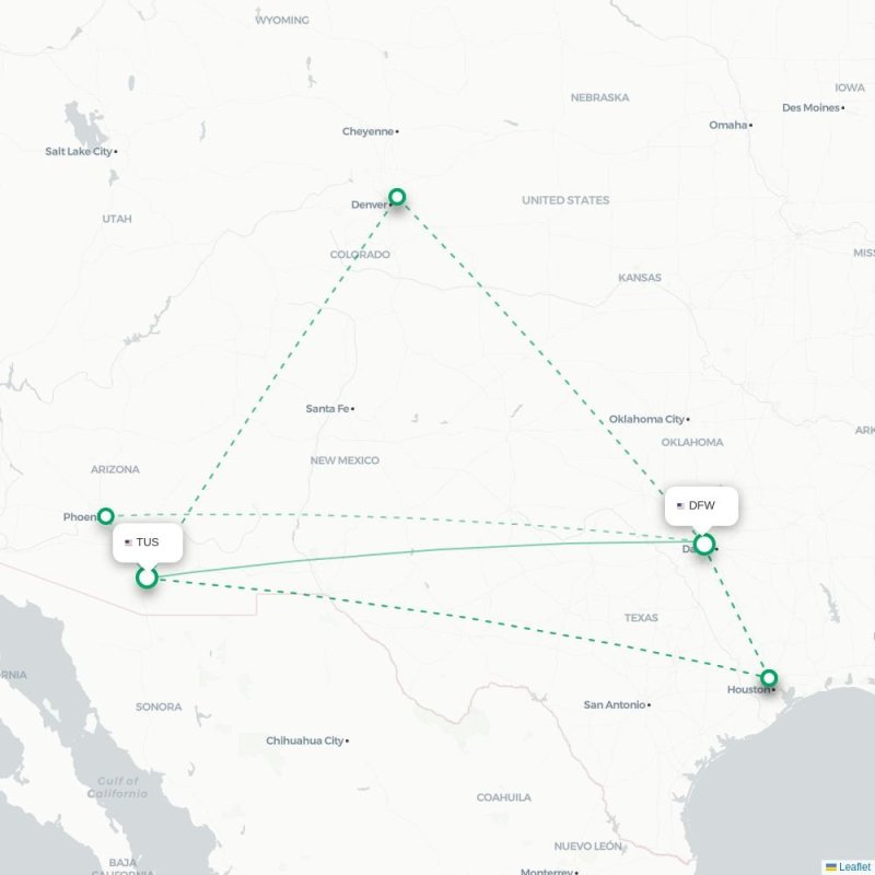TUS - DFW route map