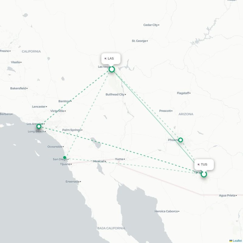 TUS - LAS route map
