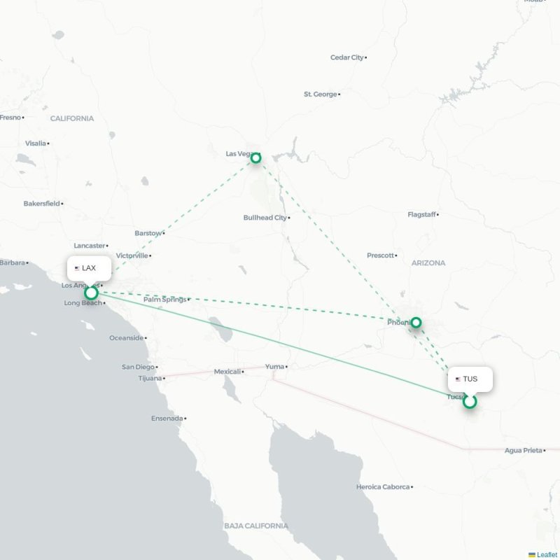 TUS - LAX route map