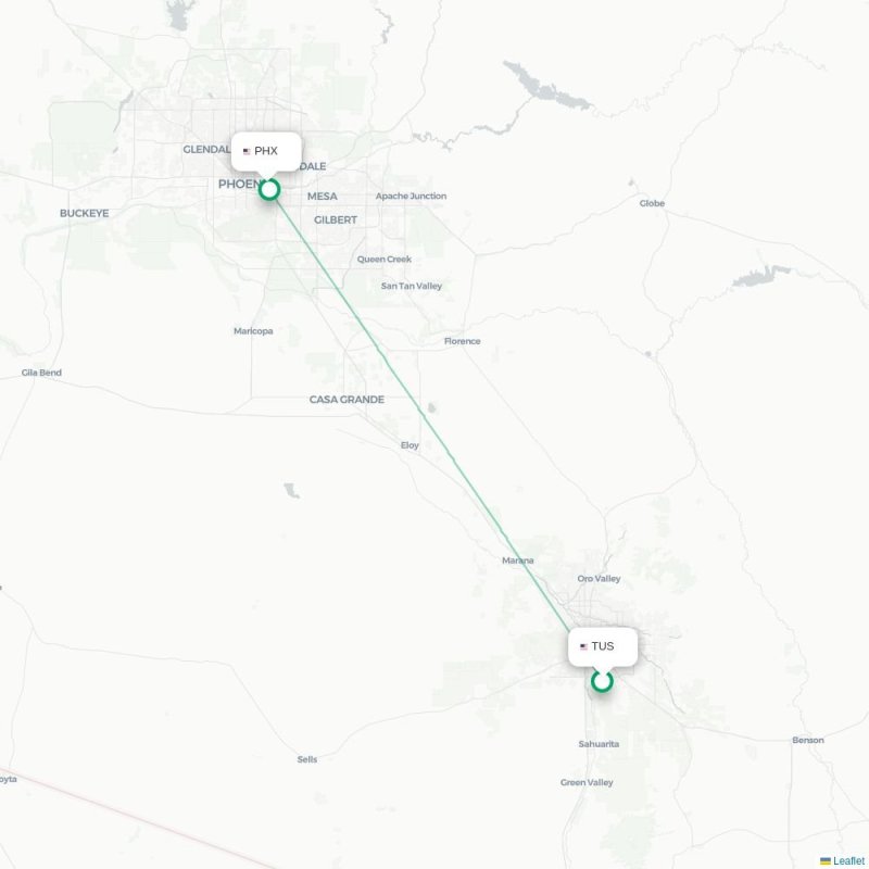 TUS - PHX route map