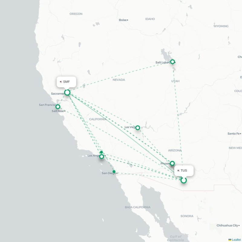 TUS - SMF route map
