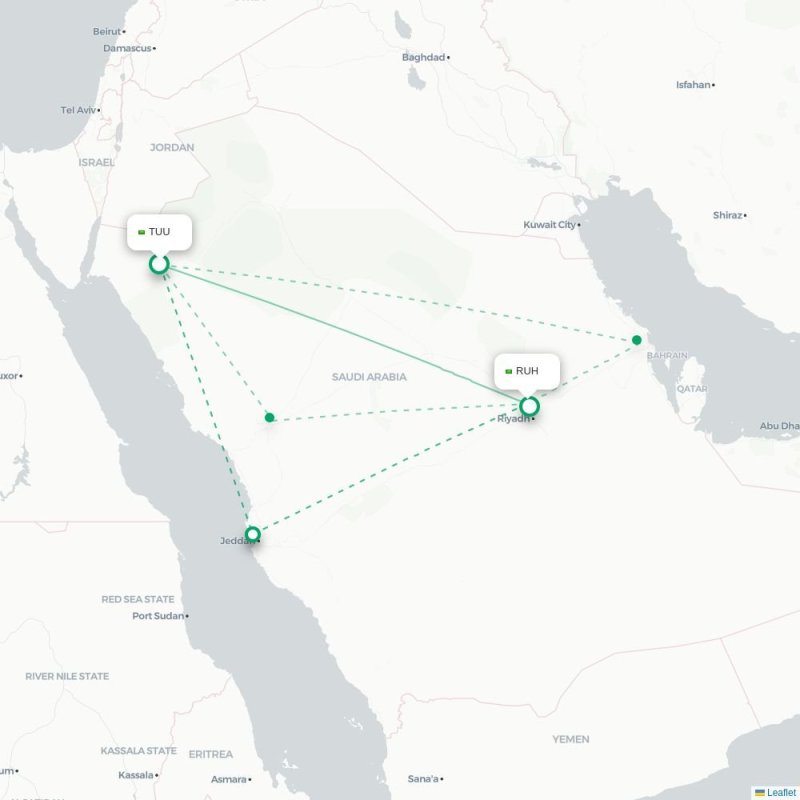TUU - RUH route map