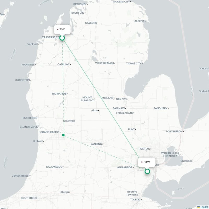 TVC - DTW route map