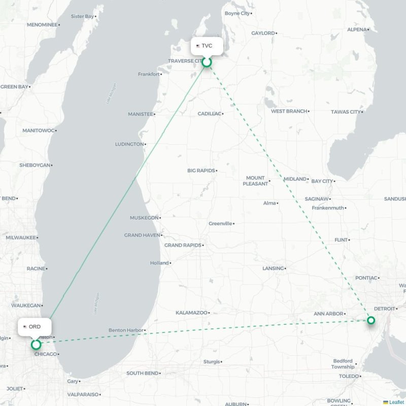 TVC - ORD route map