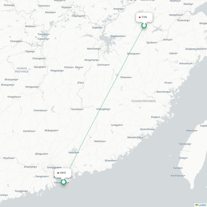 TXN - HKG route map