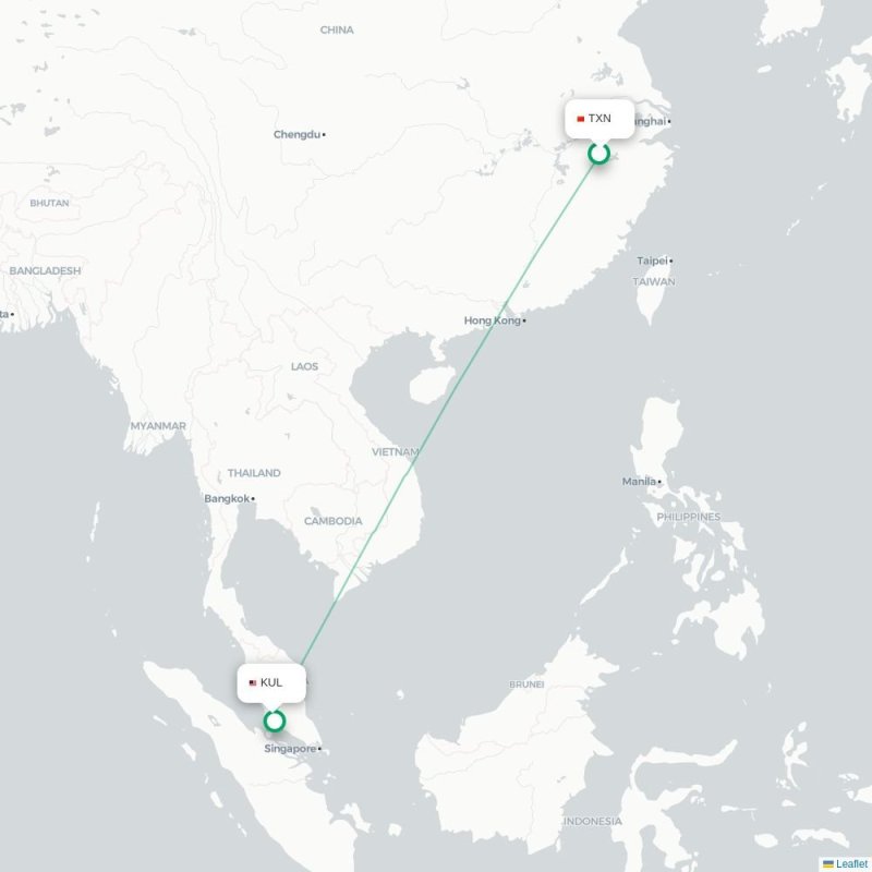 TXN - KUL route map
