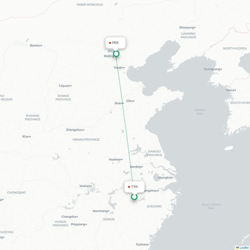 TXN - PEK route map