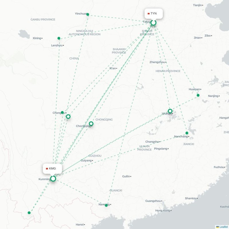 TYN - KMG route map