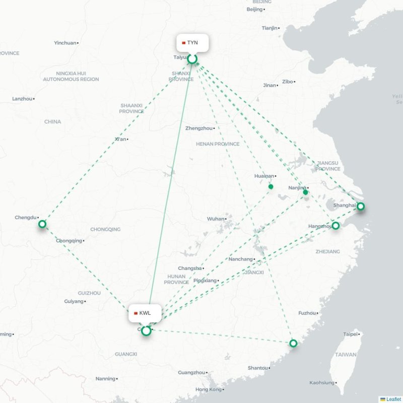 TYN - KWL route map