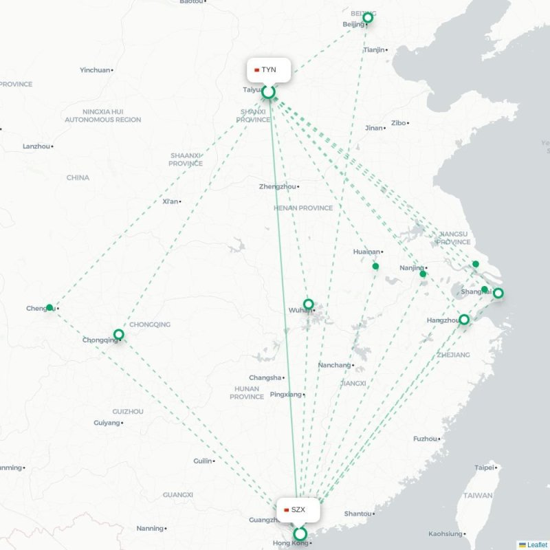 TYN - SZX route map